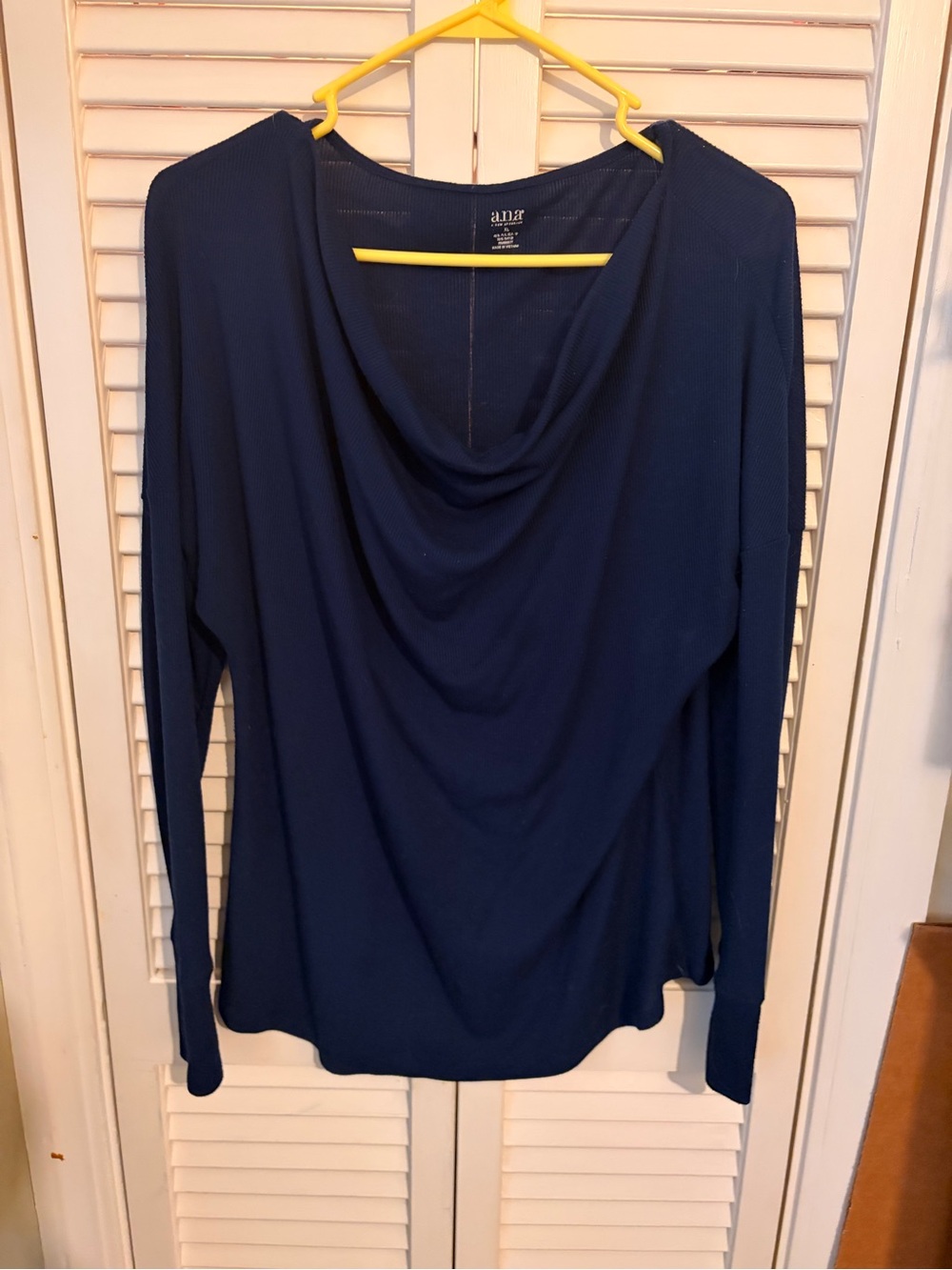a.n.a Navy Cowl Neck Long-Sleeve Top